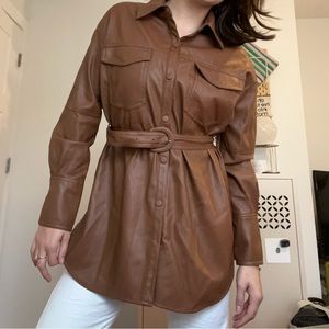 Zara faux leather button down